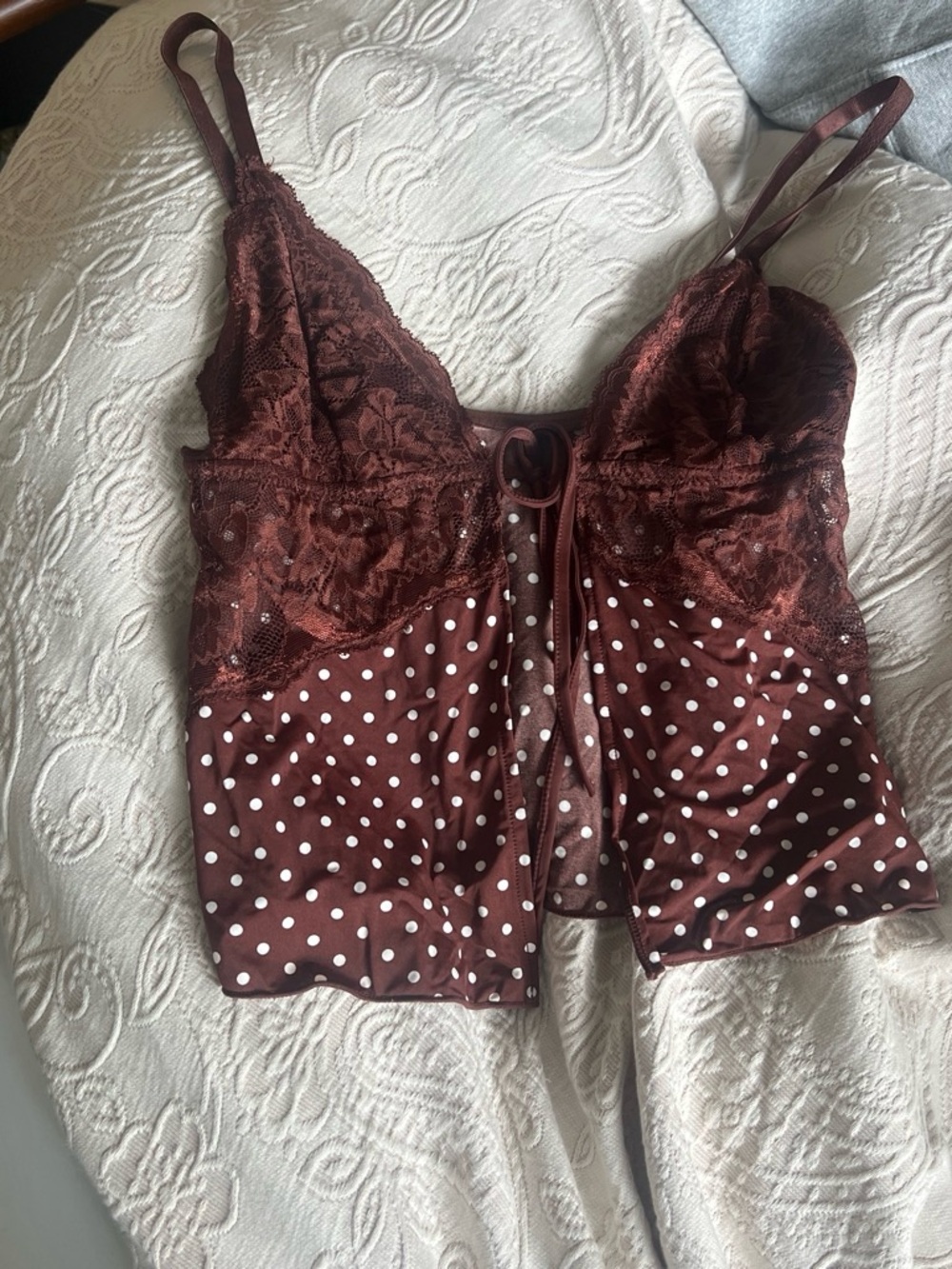 Nicole Miller Maroon Lace & White Polka Dot Cami Tank